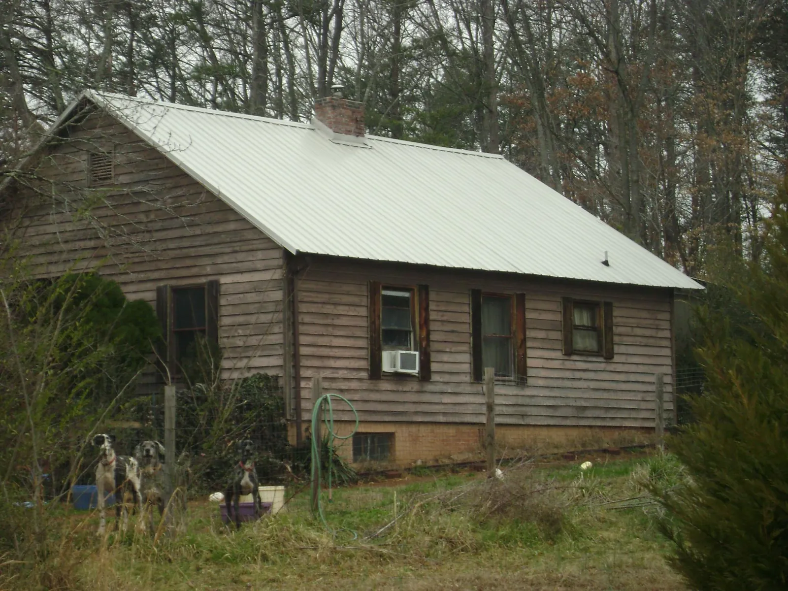 White metal roof on an old wood sided farmhouse, from a Metal Roof Installation job in Placida